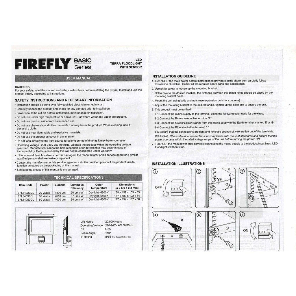 Firefly 20W to 150W Terra Floodlight with Motion Sensor Daylight - Winland Depot