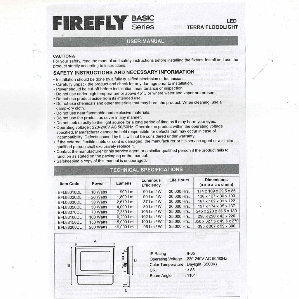 Firefly 20W to 150W Terra Floodlight with Motion Sensor Daylight - Winland Depot