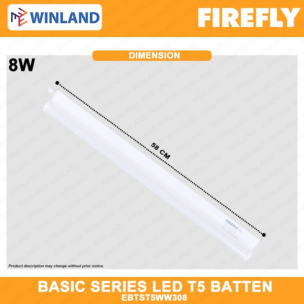 Firefly Basic Series LED T5 Batten ( 8W / 165 - 250V ) Warm White EBTST5WW308 - Winland Depot