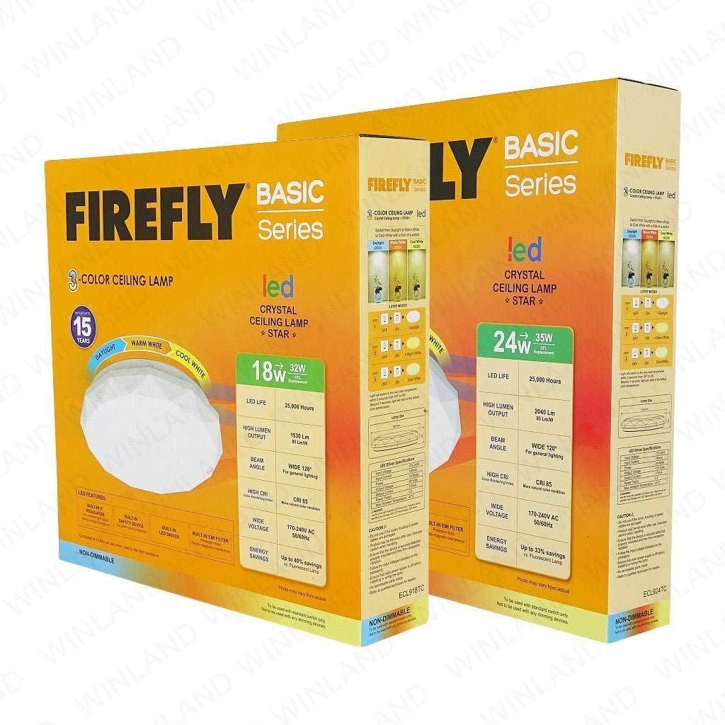 Firefly Basic Series Tri - Color LED Crystal Ceiling Lamp Star ( 18W - 24W / 170 - 240V ) - Winland Depot