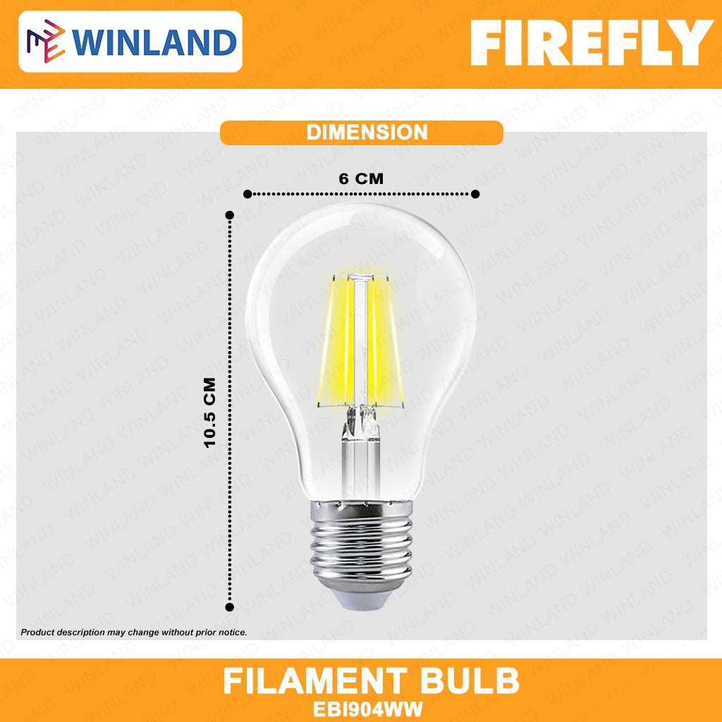 Firefly LED Filament Bulb Warm White 4W E27 220V EBI904WW - Winland Depot