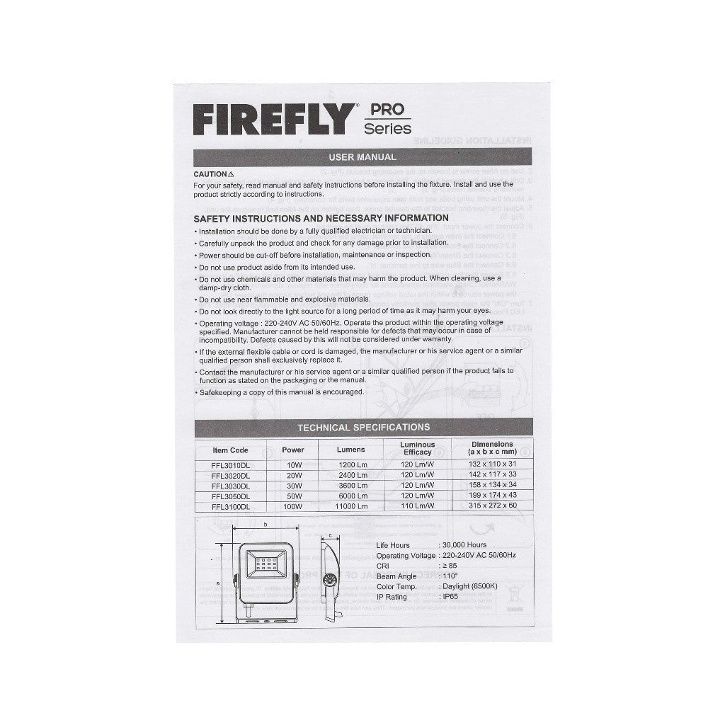 Firefly PRO Series LED Omega Floodlight ( 100W / 100 - 240V AC ) Daylight FFL3100DL - Winland Depot