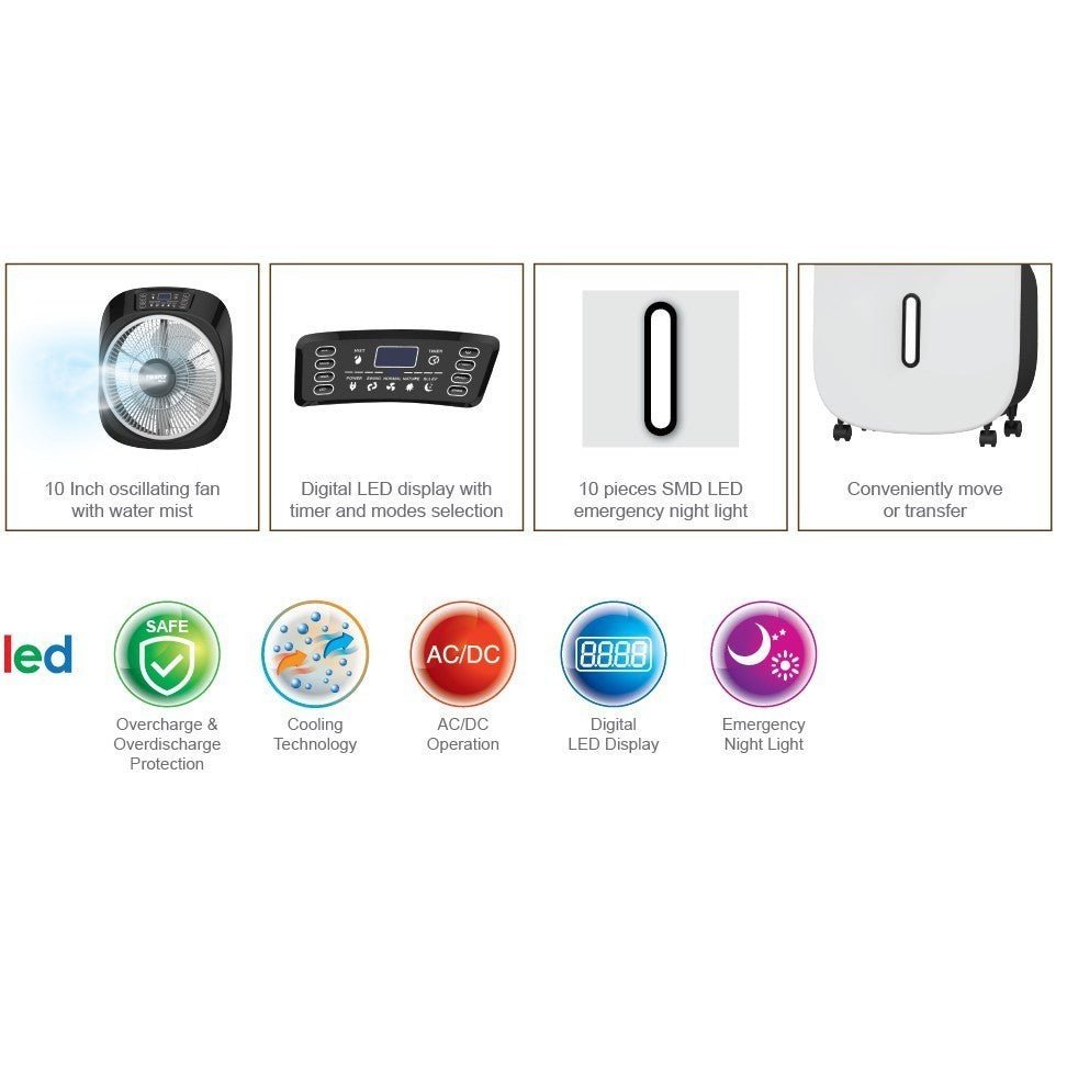 Firefly Rechargeable 10 inch Mist Fan with Digital LED Display and Remote Control - FEL645 - Winland Depot