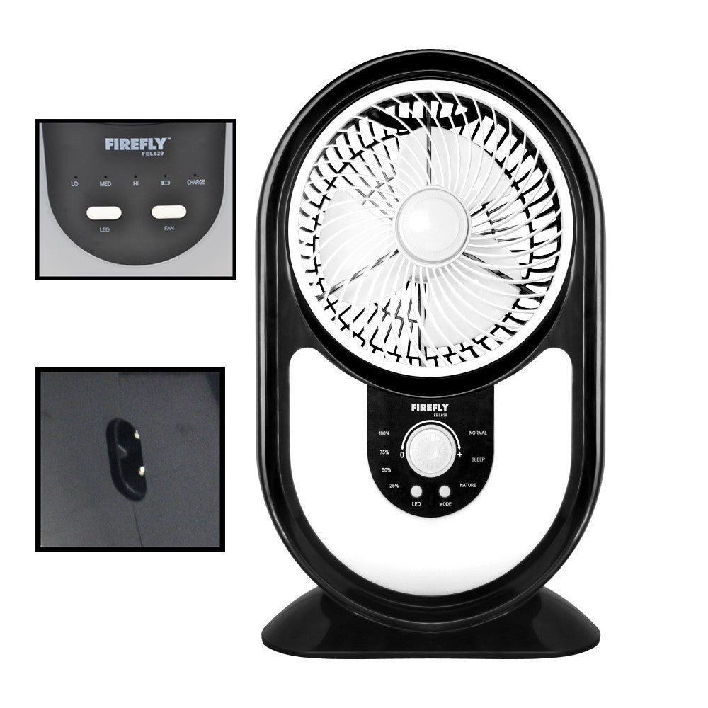 Firefly Rechargeable 7 Inch Mini Table Fan w/ Night Light w/ Built - in LED Lighting FEL629 - Winland Depot