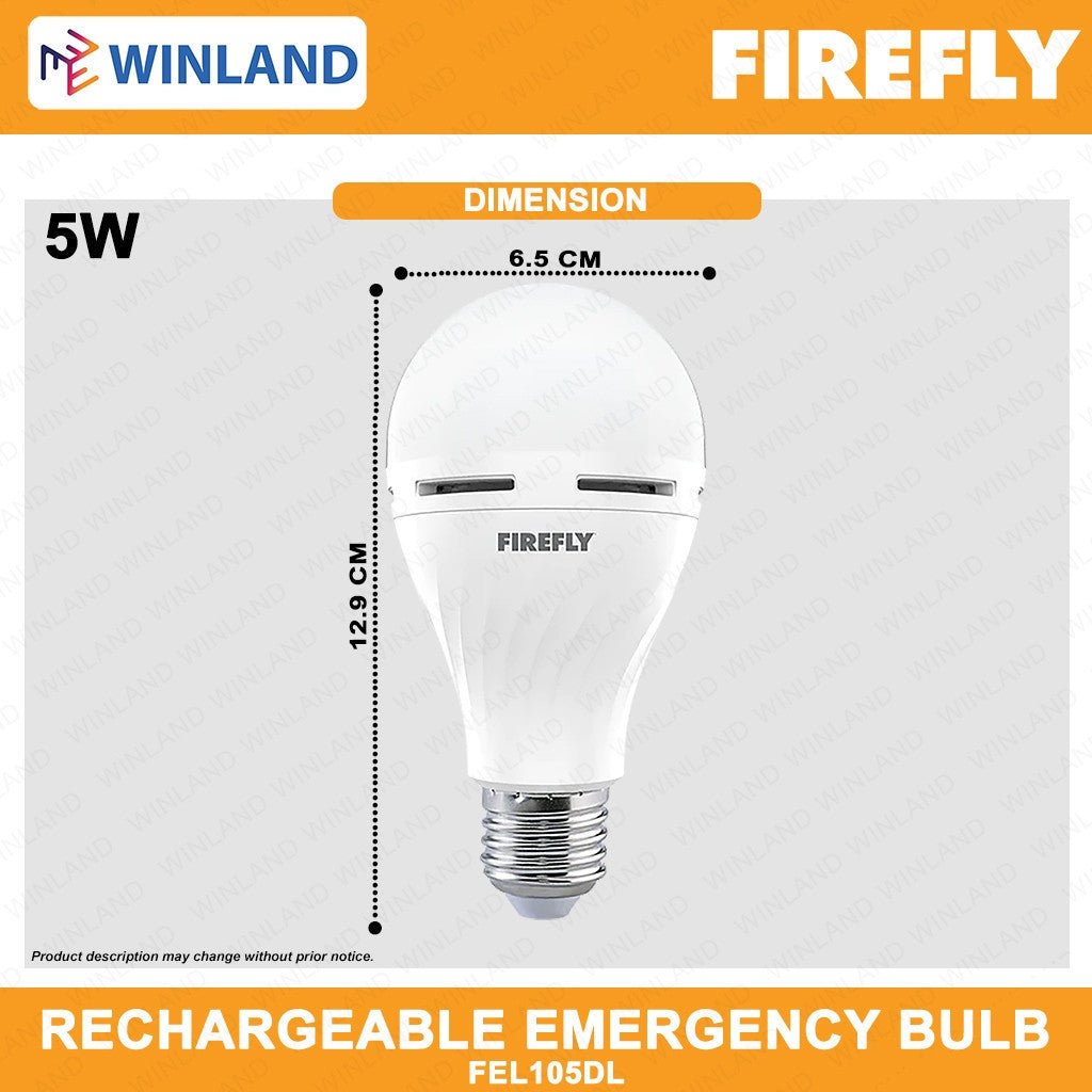 Firefly Rechargeable Emergency Bulb 5Watts AC/DC FEL105DL - Winland Depot