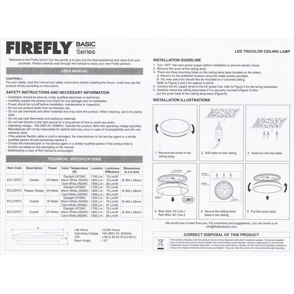 Firefly Tri - Color Pepper Ceiling Lamp 24W Basic Series LED Light - ECL224TC - Winland Depot