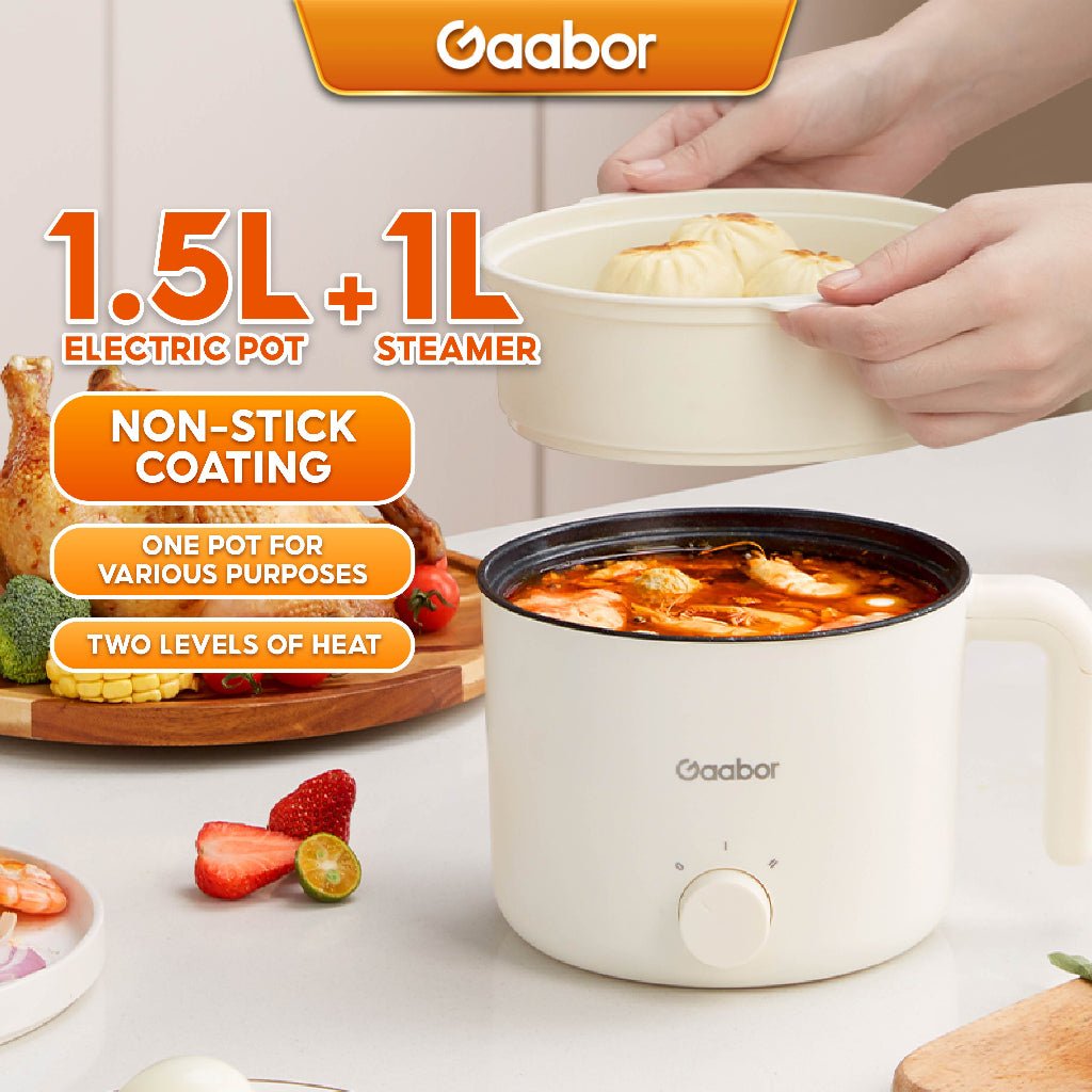 Gaabor 1.5 Liter Multi - purpose Cooker Non - Stick Electric Pot with 1L Steamer - Winland Depot