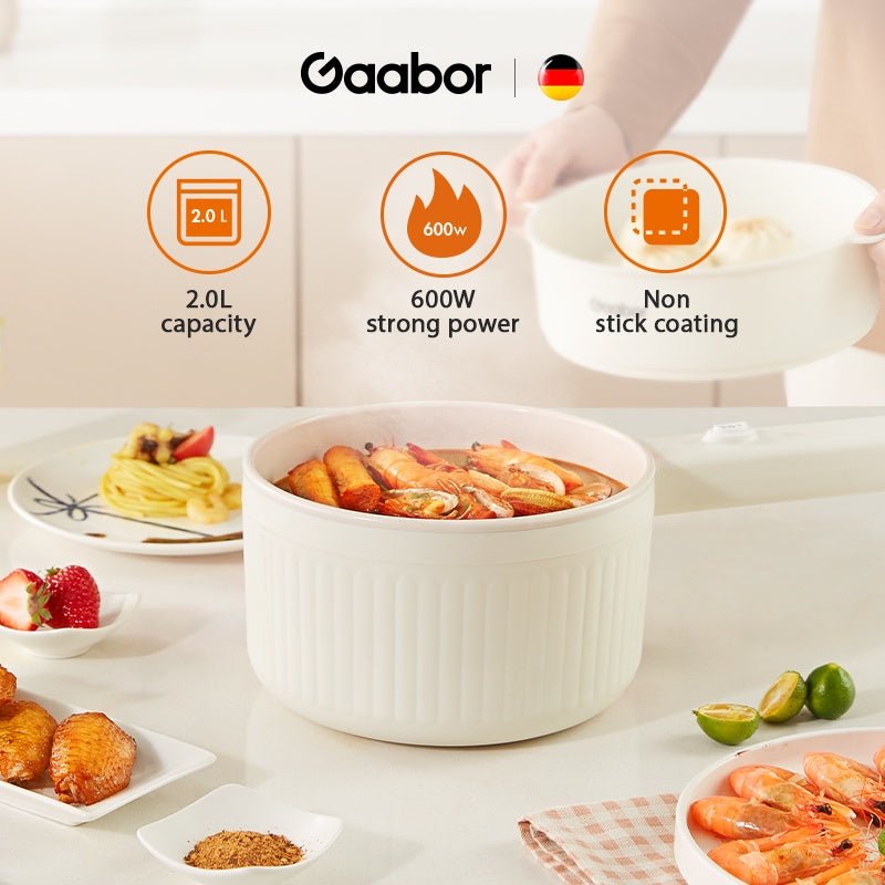 Gaabor 2L Large Capacity 600W Multi - purpose Non - stick Electric Pot with Steamer - Winland Depot