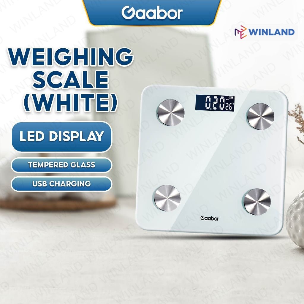 Gaabor LED Display Electronic Weighing Scale USB Charging w/ Room Tempered Glass GWS - M02A - Winland Depot