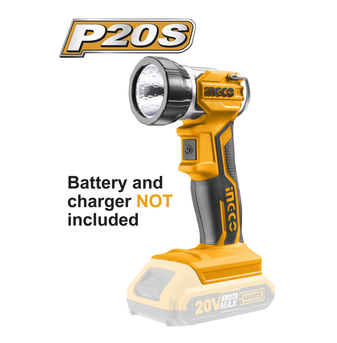 Ingco P20S 20V Li-Ion Cordless Work Lamp Flashlight 1.5W-3.2W-5W