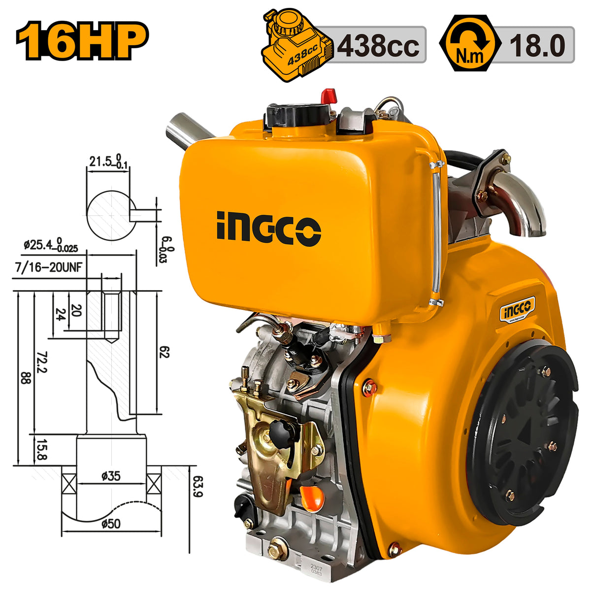 Ingco Ingco 16HP-20HP Single-Cylinder Vertical 4-Stroke Air Cooled Diesel Marine Engine ING-PT