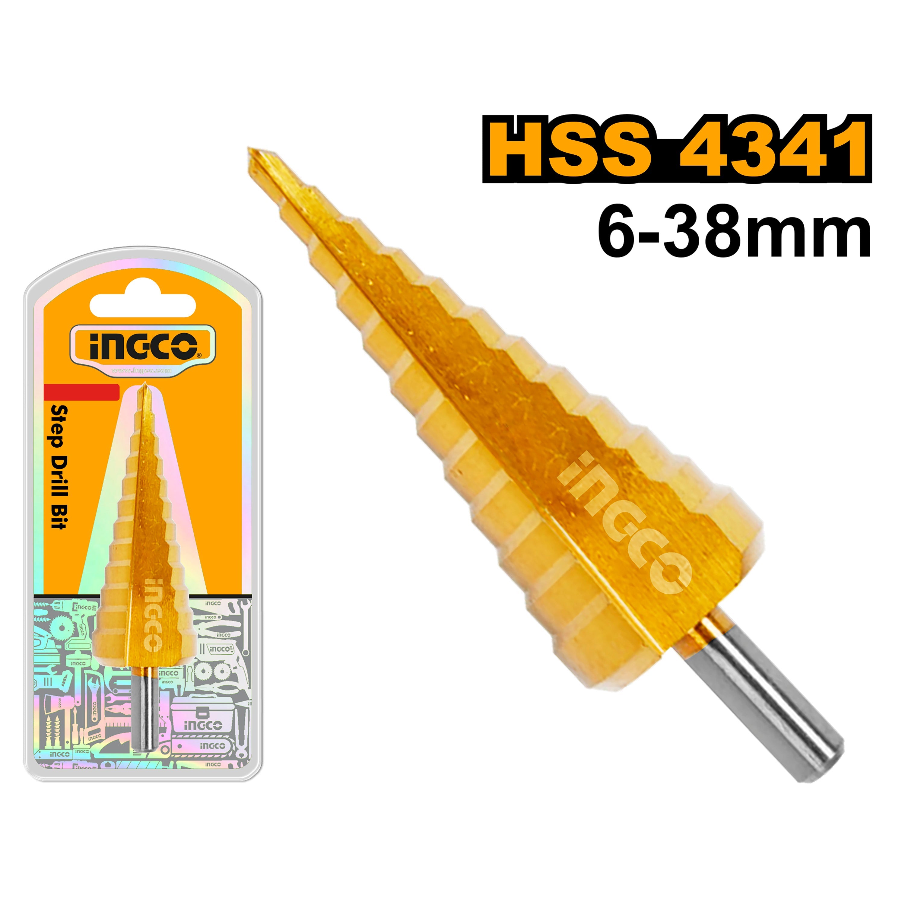 Ingco Ingco Step Drill Bit Cone Drill Bits High Speed Steel 10-20mm/6-35mm/6-38mm/10-45mm AKSDS