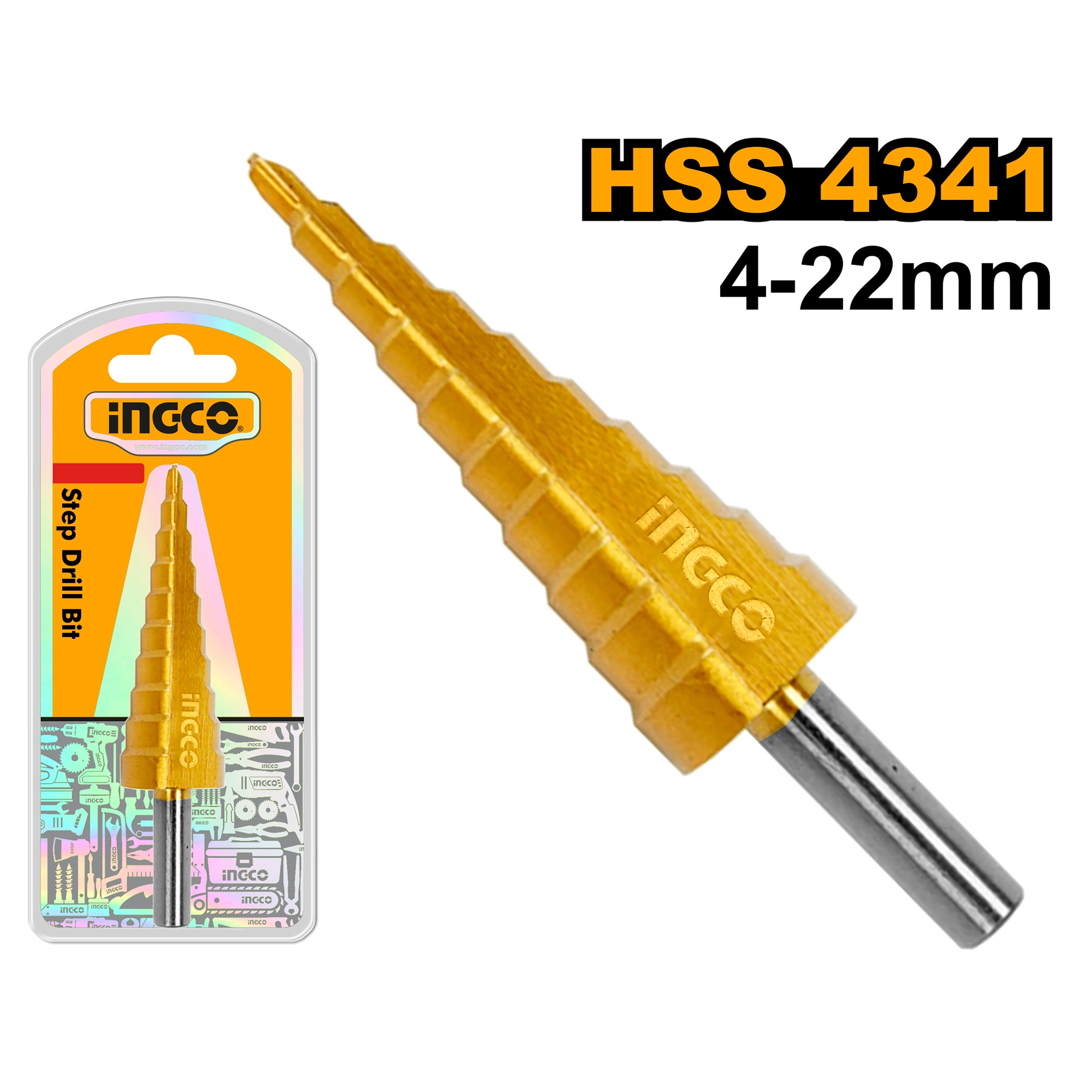 Ingco Ingco Step Drill Bit Cone Drill Bits High Speed Steel 10-20mm/6-35mm/6-38mm/10-45mm AKSDS