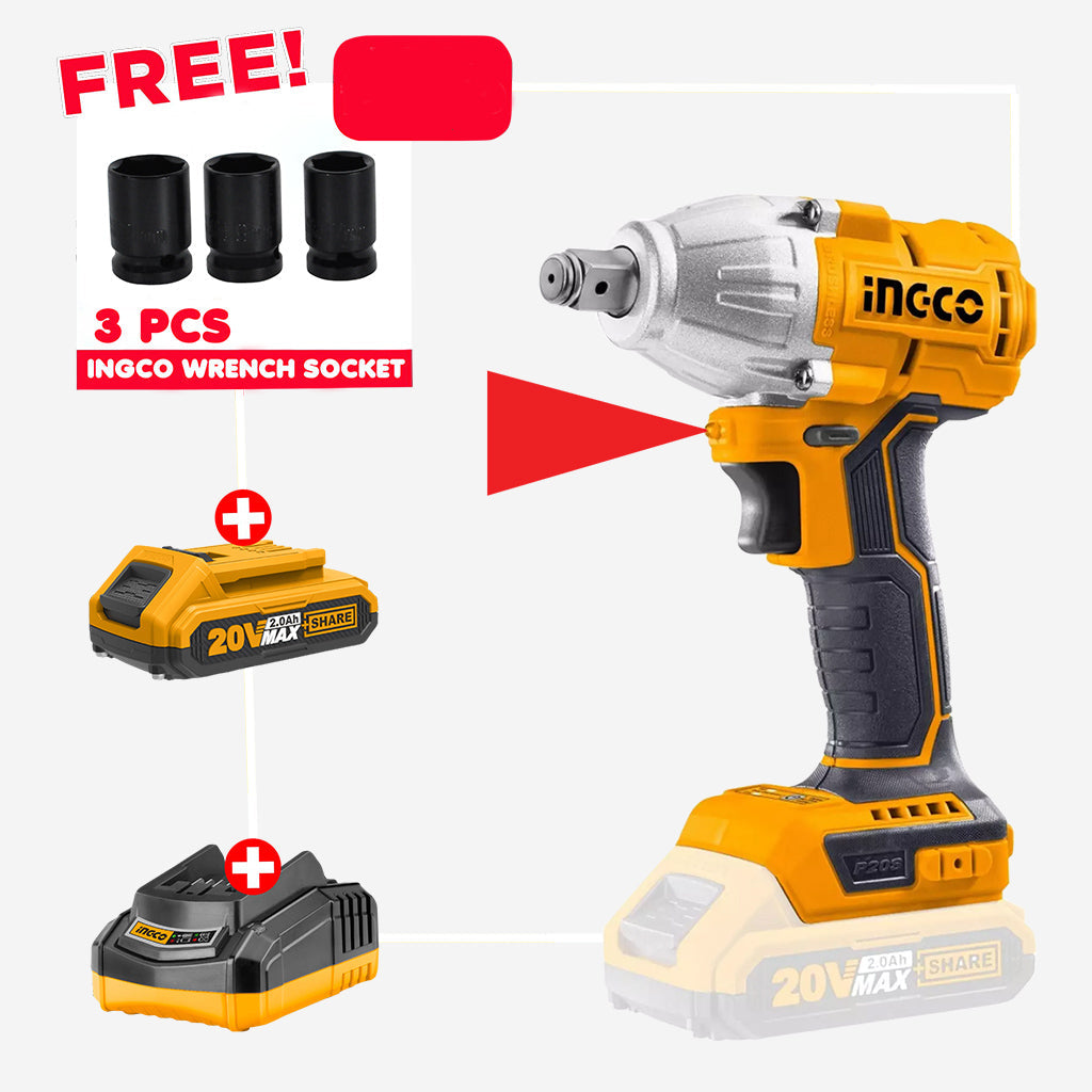 Ingco Ingco P20S 20V Brushless Cordless Impact Wrench Lithium-Ion CIWLI2038 ING-CT