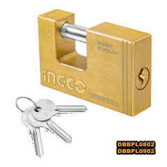 Ingco Ingco Heavy Duty Padlock Monoblock Lock w/ 3 pcs Keys, Solid Brass Block Rectangular Lock