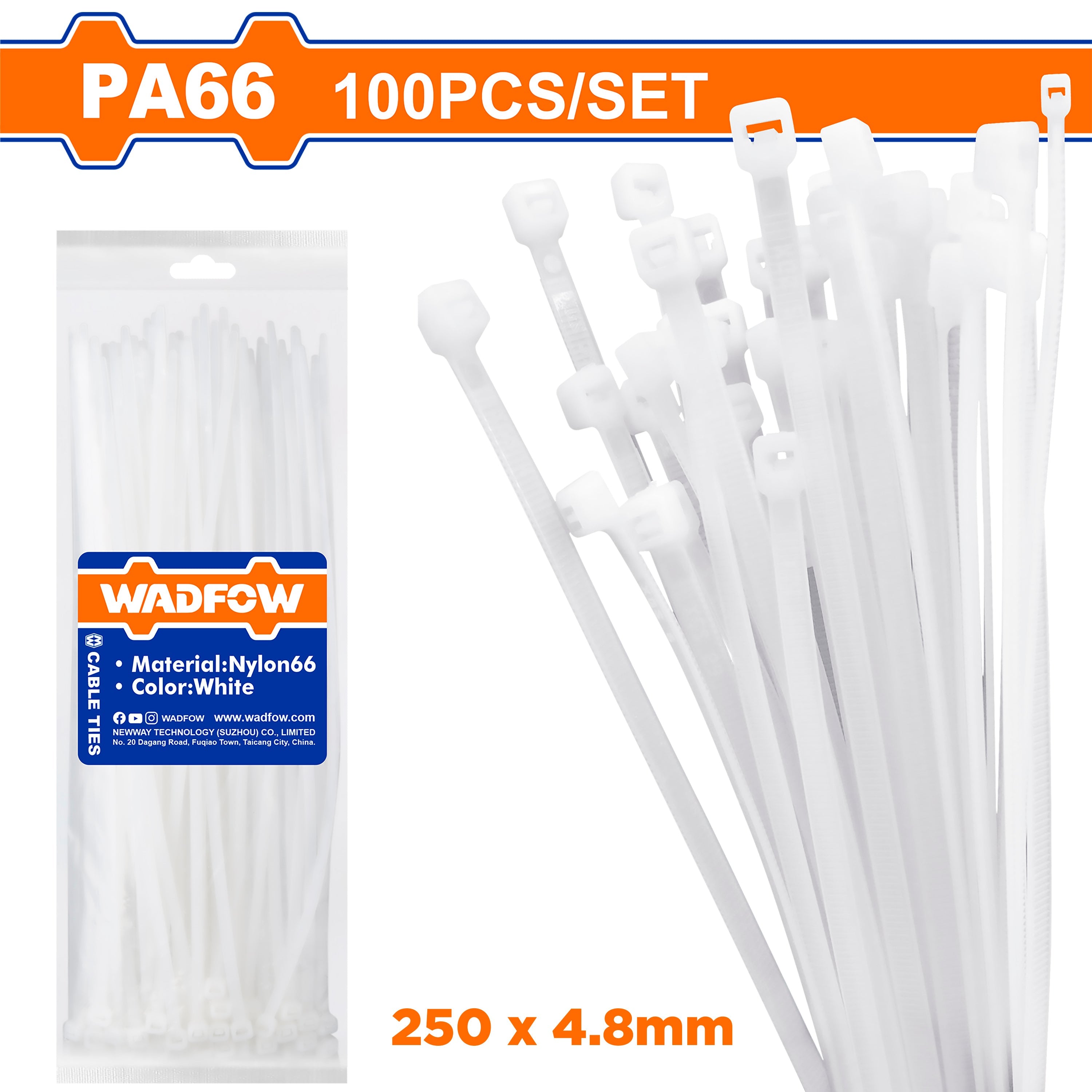 Wadfow by Winland  100pcs Multipurpose Nylon Cable Ties Self Locking Zip Ties Cable 2.5, 3.6, 4.8mm