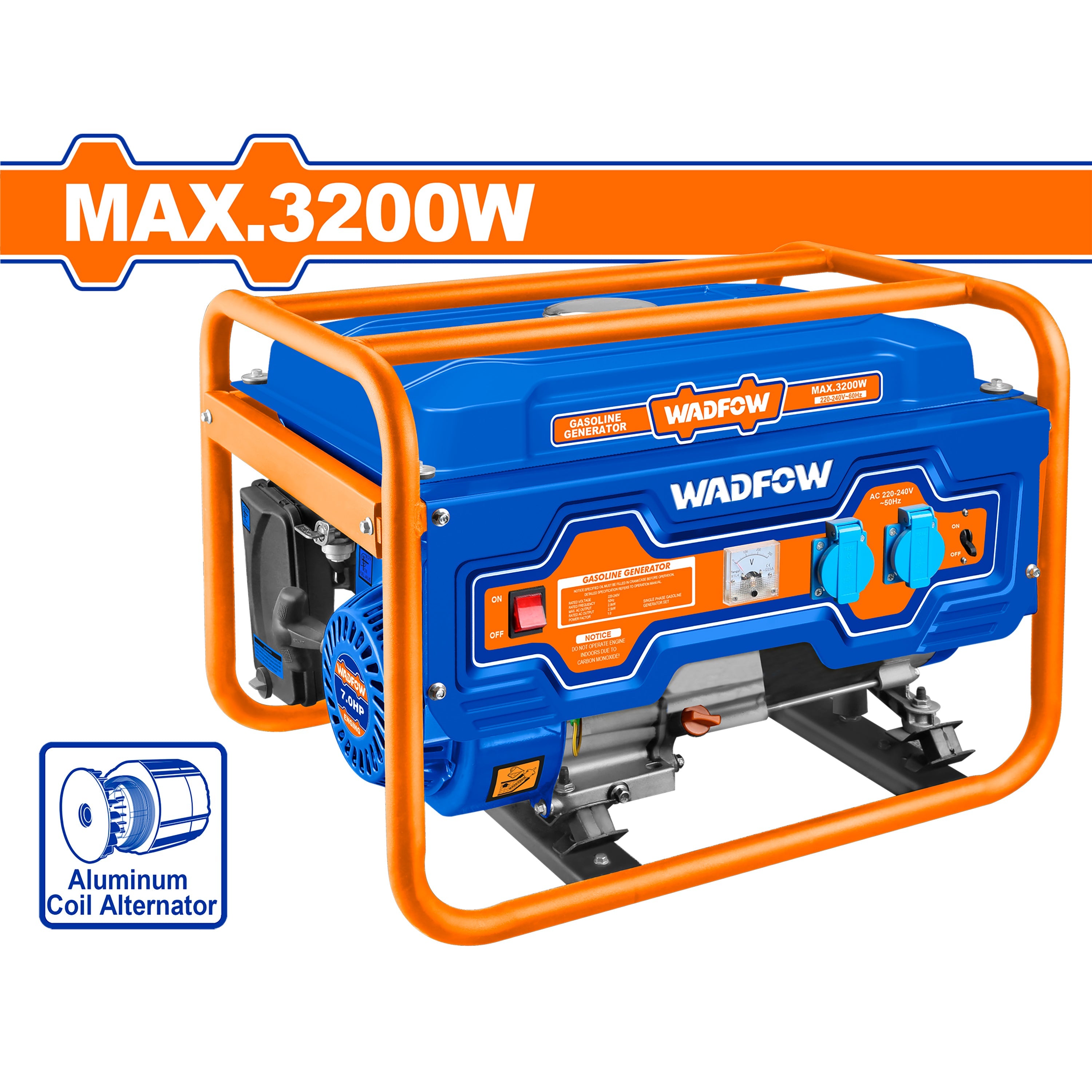 Wadfow  WGEAA04-5P Industrial 15L-Fuel Tank | 220-240V/60Hz (3600rpm) Gasoline Generator