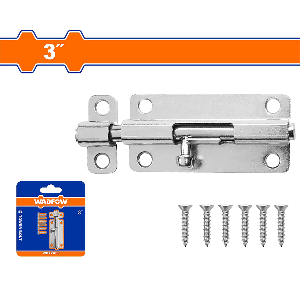 Wadfow  Tower Bolt Galvanized Bolt Type Latch Pin Horizontal & Vertical Positions