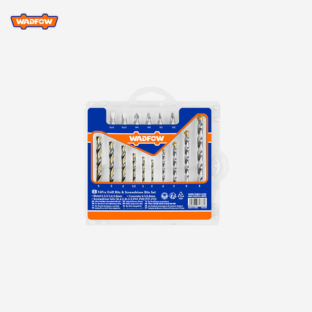 Wadfow  WKS4165 16 Piece Drill Bits and Screwdriver Bits Set