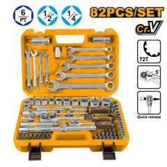 82PCS/Set 1/4in|1/2in Socket Set High Quality Cr-V Steel Material HKTS42802 ING-AC