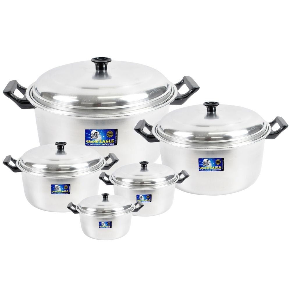 Grand Eagle by Winland Aluminum Caserole Set-5PCS (18,22,26,30,34) Sauce Pot Double Handle w/ Cover