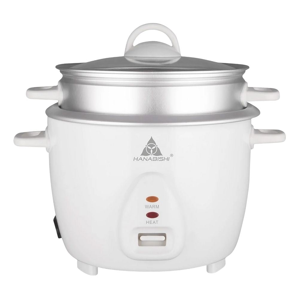 Hanabishi by Winland Aesthetic Rice Cooker 2.8L serves 15 cups Glass Cover with Steamer HHRC-28WHT