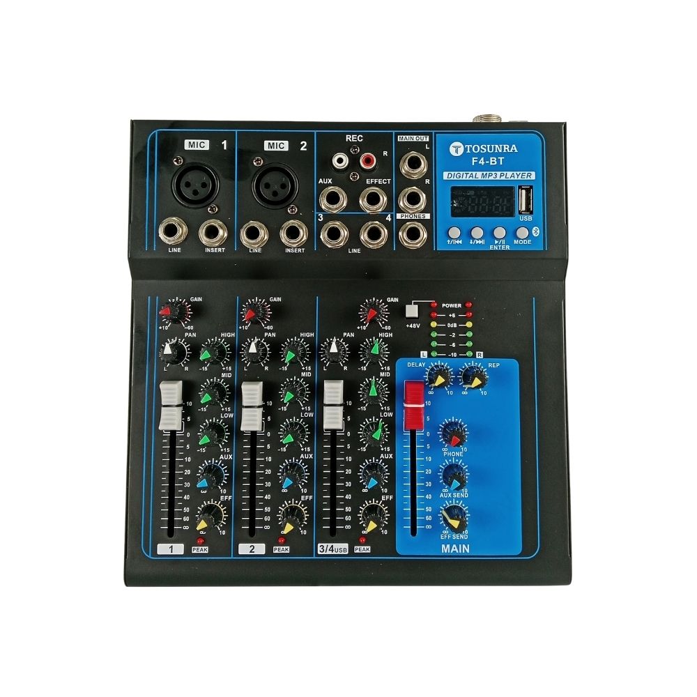 Tosunra by Winland 4-CH Professional Audio Mixer Stereo Live w/ BT USB & Digital Effects TOS-F4-BT