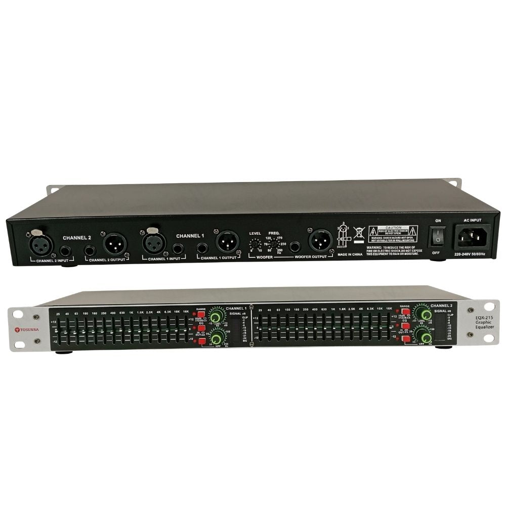 Tosunra by Winland Dual 15Band Electronic Graphic Equalizer w/ XLR, & 1/4” TRS Connectors TOS-EQX215