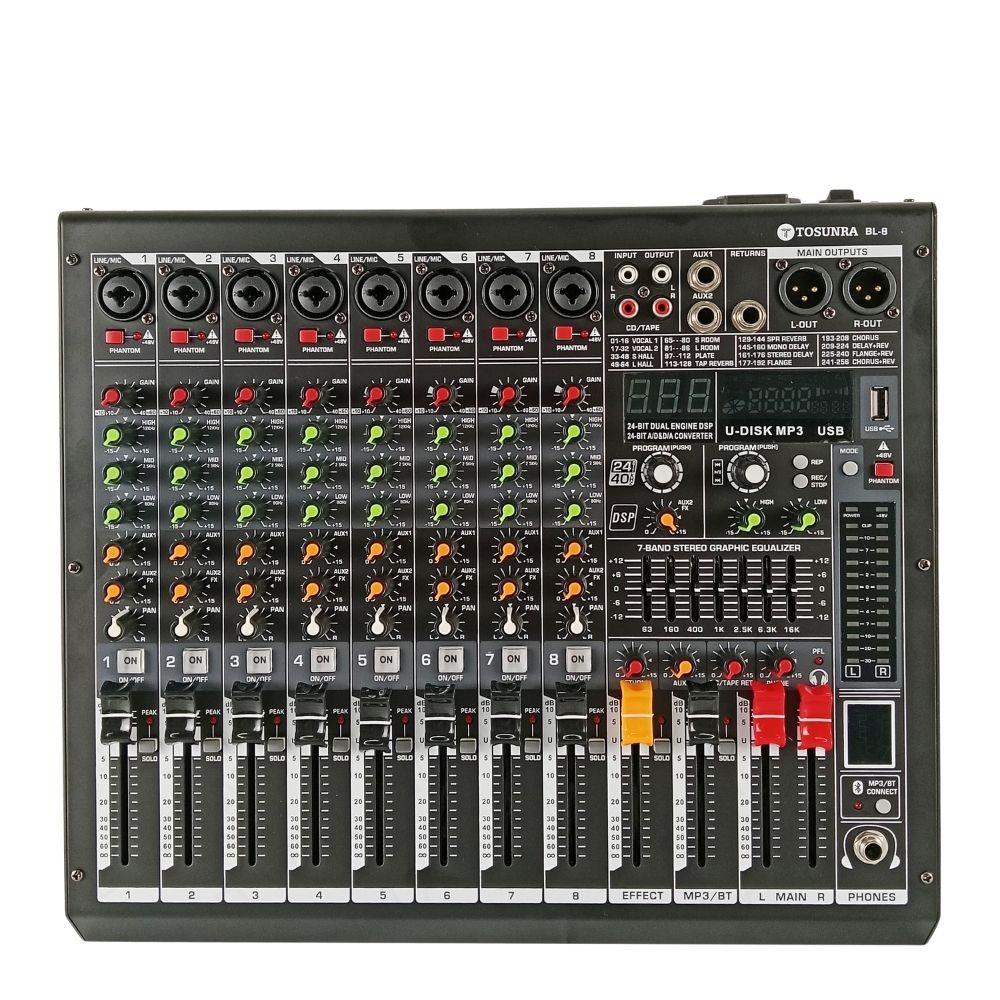 Tosunra by Winland 8-CH Professional Audio Mixer with BT, USB, MP3 Player & Digital Effects TOS-BL-8