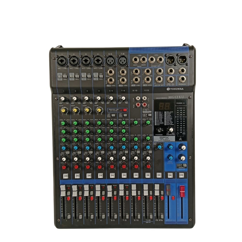 Tosunra by Winland 12-CH Mixing Console Mixer w/ 6 Mic/12 Line Inputs 4 mono+4 stereo TOS-MG12XU-USB