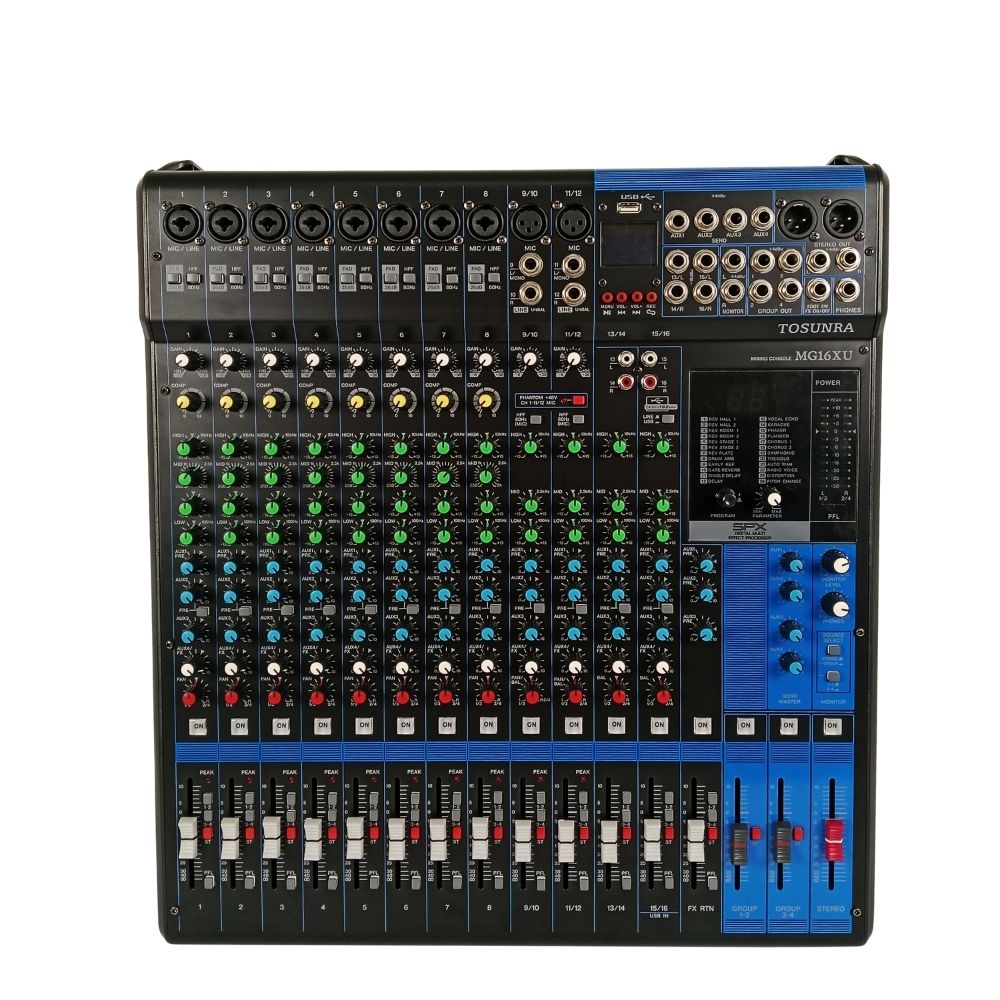 Tosunra by Winland 16-CH Mixing Console Mixer w/ 10Mic/16 Line Inputs 4 mono+4 stereo TOS-MG16XU-USB