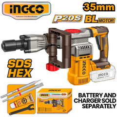 Ingco by Winland P20S/20V Lithium-Ion Brushless 35mm Cordless Demolition Breaker CDBLI203582 ING-PT