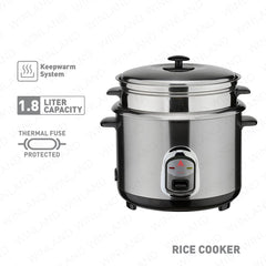 Hanabishi 1.8 Liter Pure Stainless Steel Rice Cooker serves 10 cups w/ Steamer HHRC - 18PSS - Winland Depot