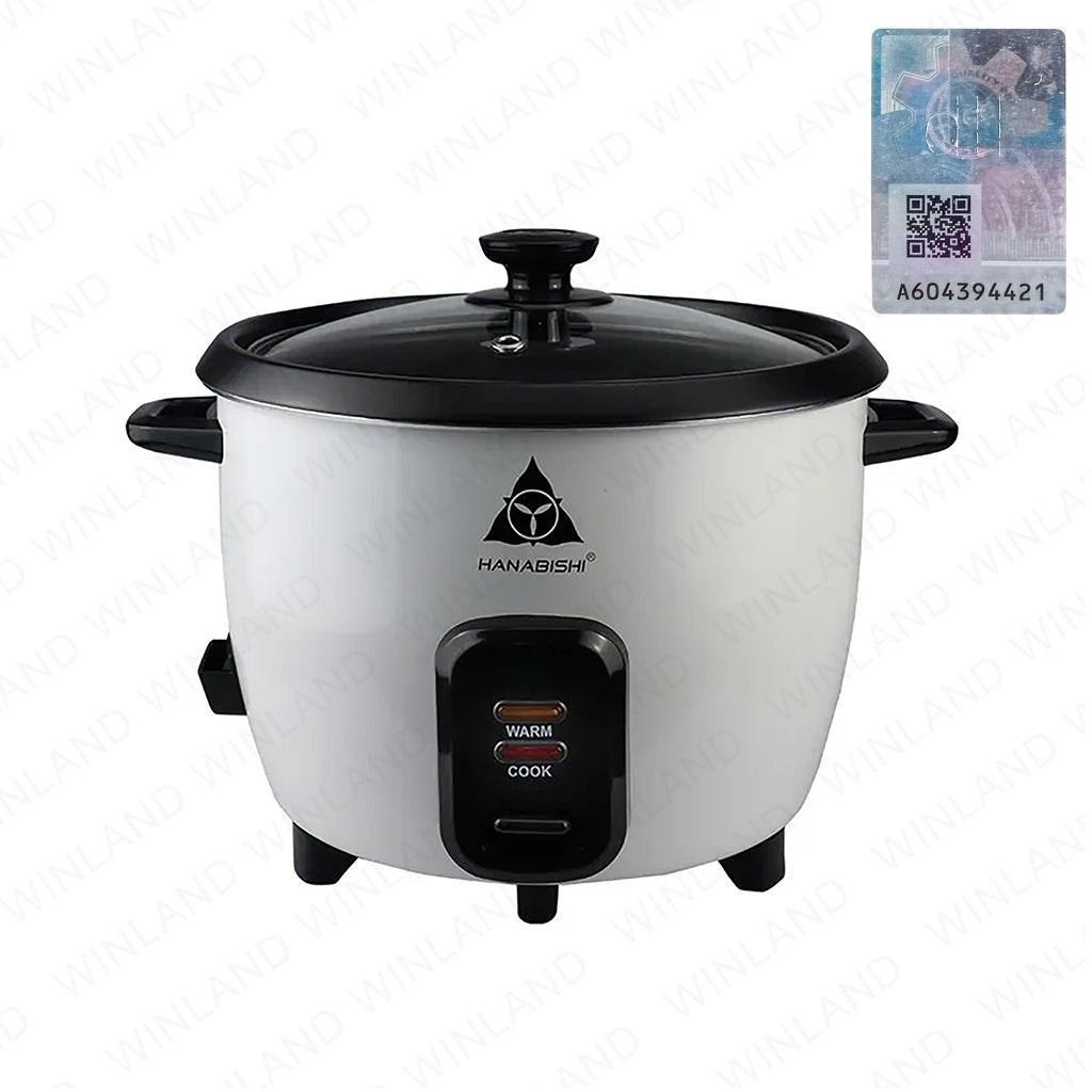 Hanabishi Black & White Rice Cooker with Holder (2 sizes) HRC - HBWT - Winland Depot