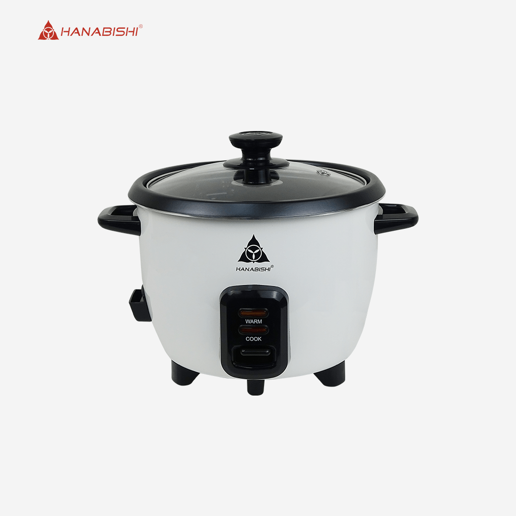 Hanabishi Black & White Rice Cooker with Holder (2 sizes) HRC - HBWT - Winland Depot