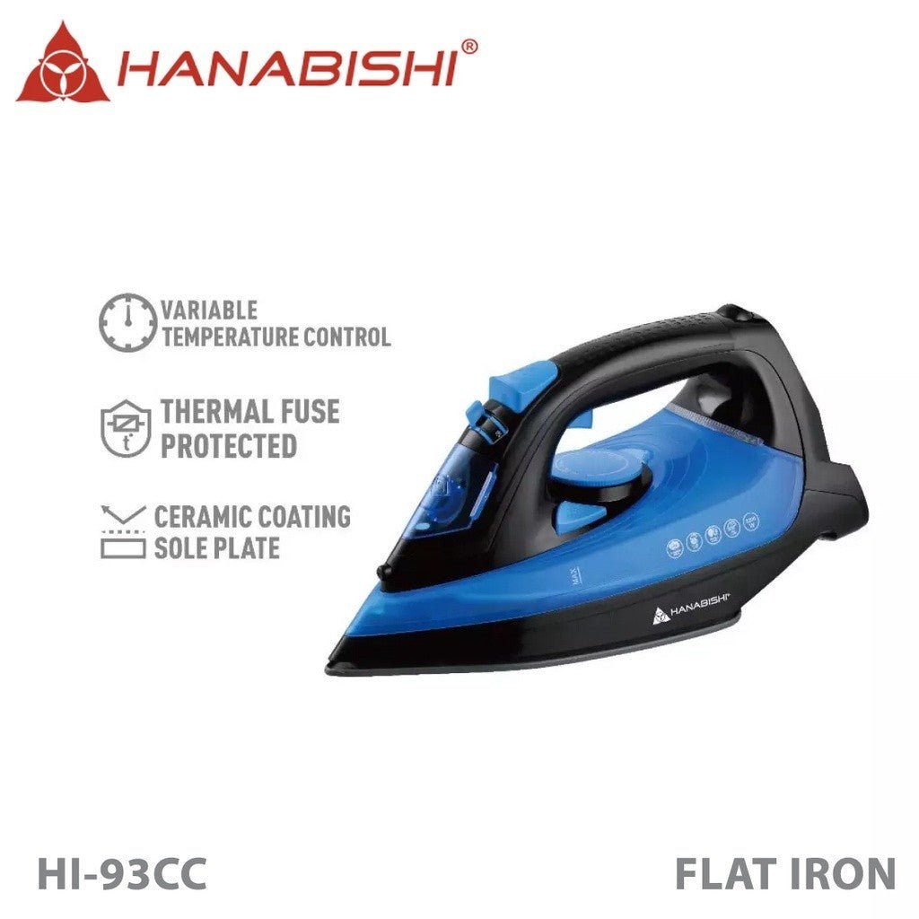 Hanabishi Flat Iron Non - Stick Smooth Ceramic Coated Sole Plate W/ Spray & Steam HI93CC - Winland Depot