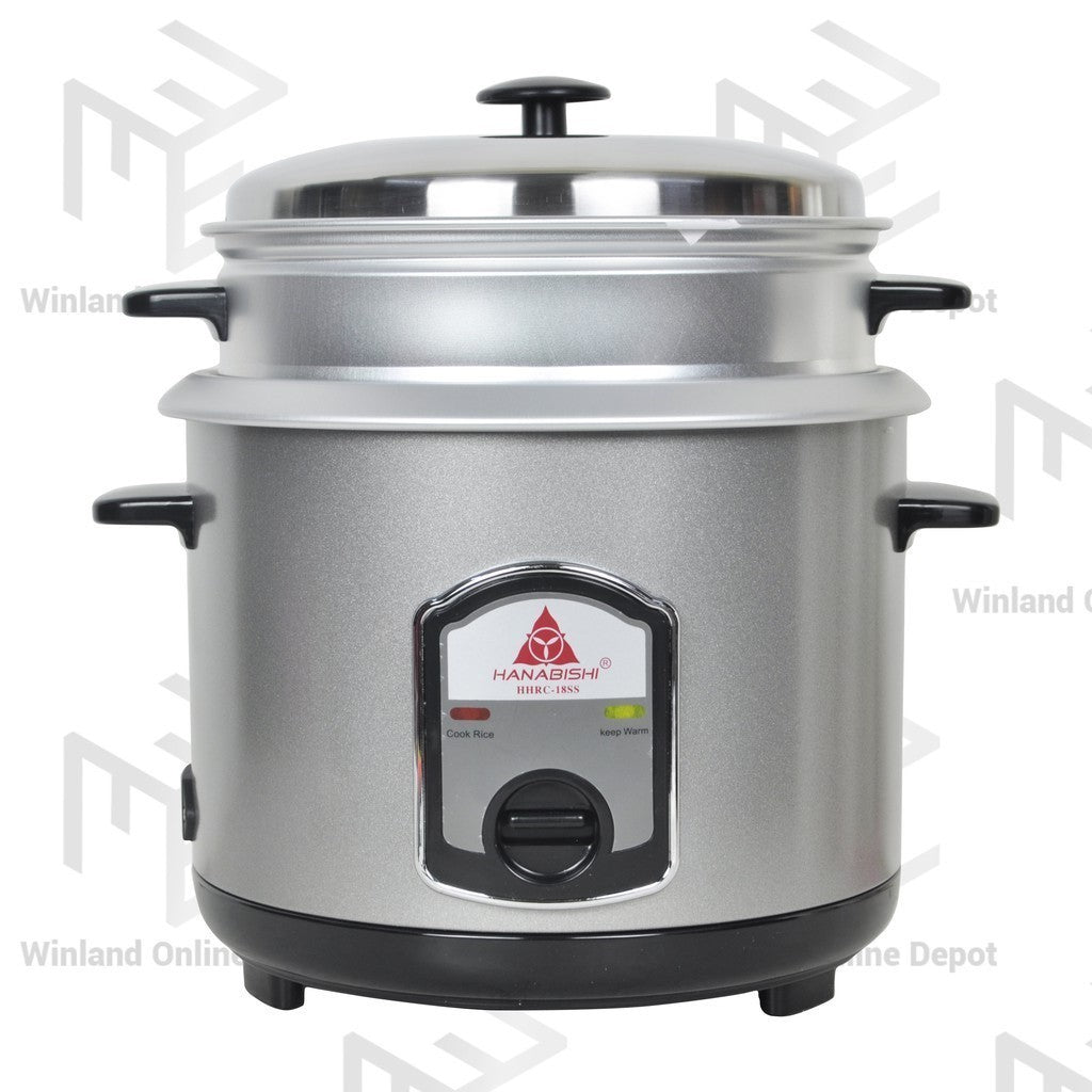 Hanabishi Rice Cooker 1.8L / 10 cups w/ Keep Warm System & Steamer Silver Series HHRC18SS - Winland Depot