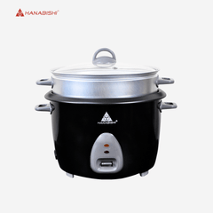 Hanabishi Rice Cooker 1.8L serves 10 cups Glass Cover with Steamer HHRC18BLK - Winland Depot