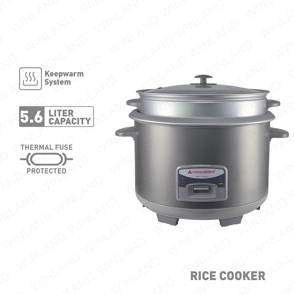 Hanabishi Rice Cooker 5.6L serves 30 cups Glass Cover with Steamer HHRC - 56GSS - Winland Depot