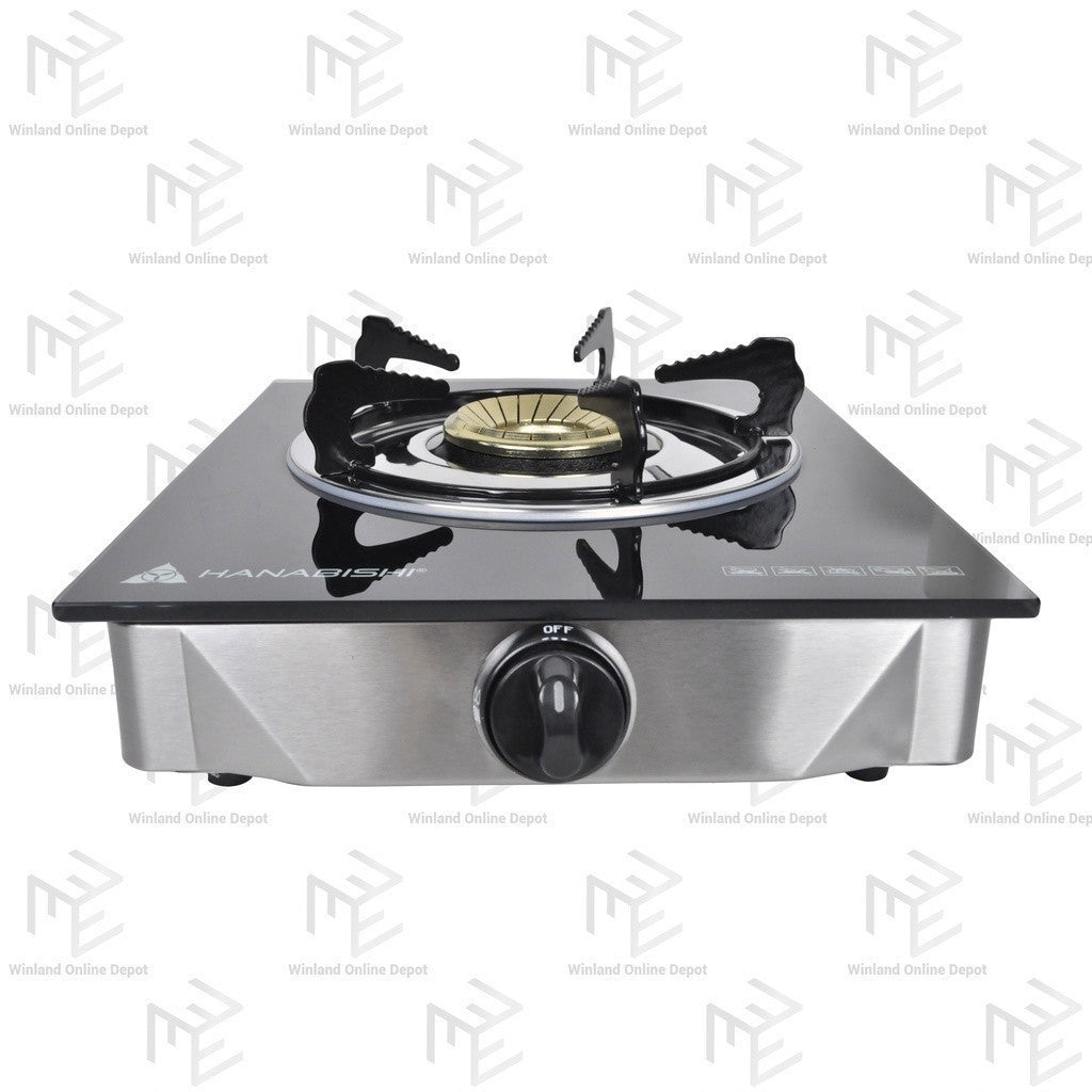 Hanabishi Single Burner Gas Stove Glass Top Pannel,Black Iron Trivet GGS100 - Winland Depot