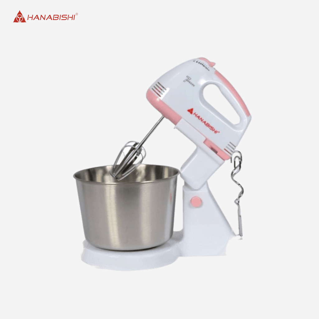 Hanabishi Stainless Bowl Hand Mixer w/ 7 Speed Control,Beater,Dough Hooks HHMB120SS - Winland Depot