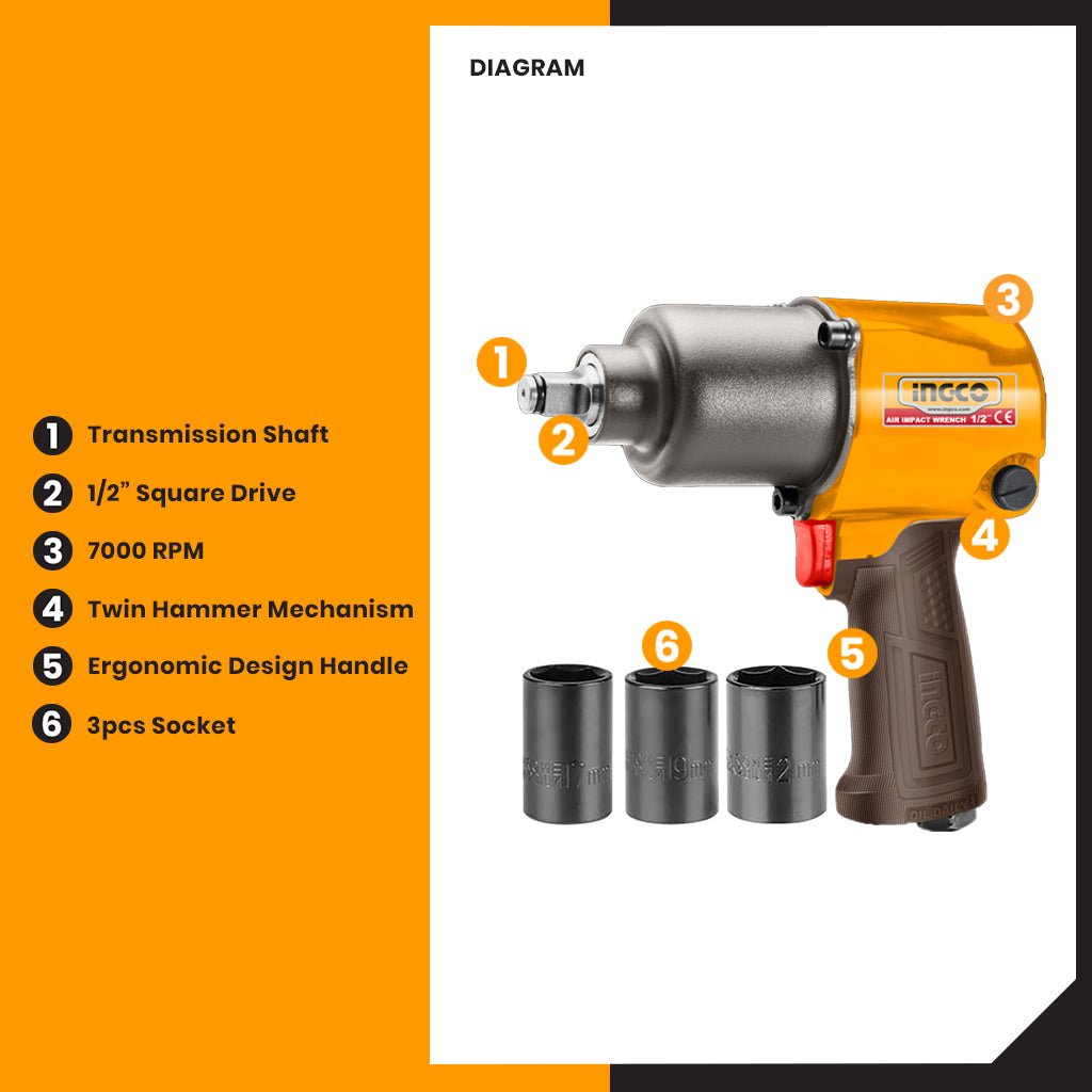 Ingco 1/2 Inch Air Impact Wrench AIW12562 - Winland Depot