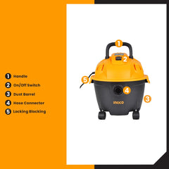 Ingco 12 Liter 1200W Wet & Dry Vacuum Cleaner VC12121 - Winland Depot