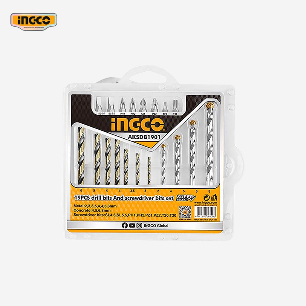 Ingco 19 PCS Drill Bits & Screwdriver Bits Set AKSDB1901 - Winland Depot
