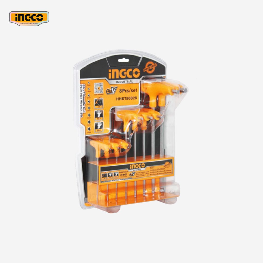Ingco 8 Pcs T - Handle Ball Point Hex Wrench Set HHKT80828 - Winland Depot