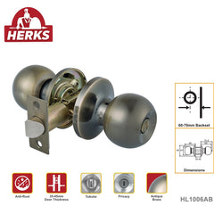 HERKS by Winland Satin Stainless/Antique Brass ROUND HERKS Knobset Tubular Entrance & Privacy
