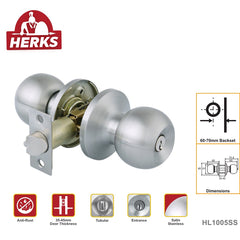 HERKS by Winland Satin Stainless/Antique Brass ROUND HERKS Knobset Tubular Entrance & Privacy