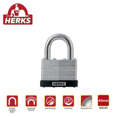 Herks by Winland Heavy Duty Laminated Padlock - Short Shackle (40mm-65mm)