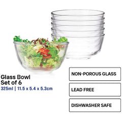 Union GLASS Thailand Premium Clear Glass Bowl 325 ml | 4.5 oz | 4.5" Set of 6