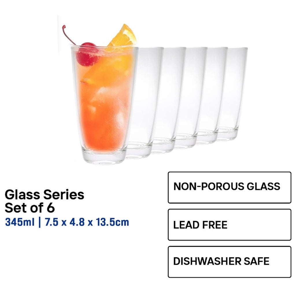 Union by Winland GLASS Thailand Clear Glass Highball Water, Juice, Soda, Liquor Glass 345ml Set of 6